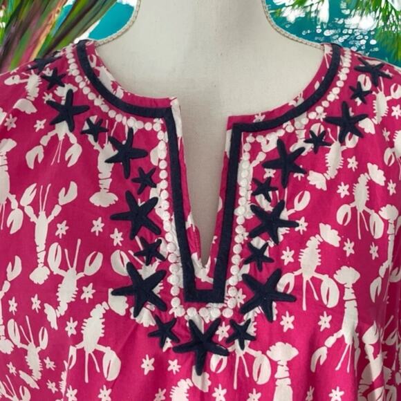 Talbots pink white 100% cotton lobster starfish tunic blouse Plus size 3X - Picture 4 of 8